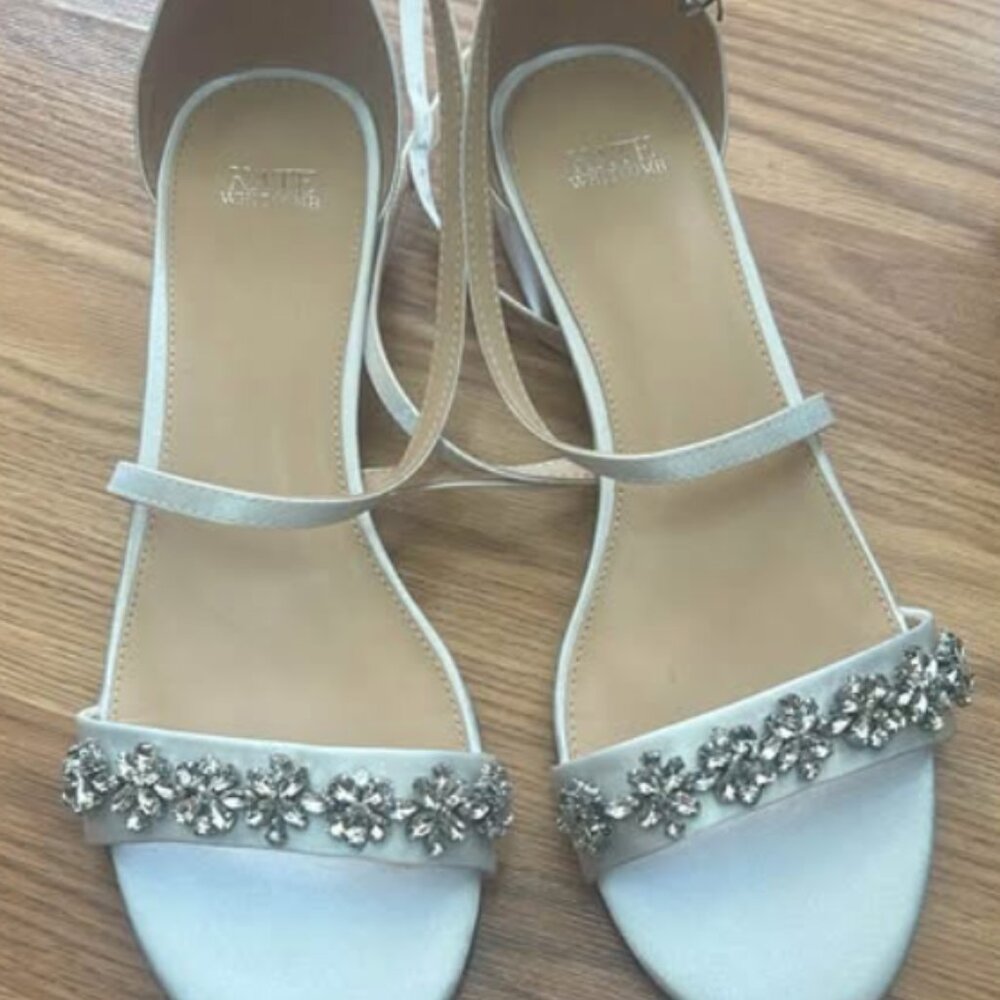 KATE WHITECOMB Embellished Rhinestone Wedding Flats Ivory